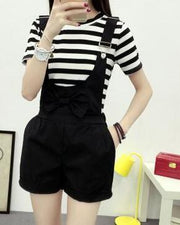 Cute Bow Tie Overall Shorts