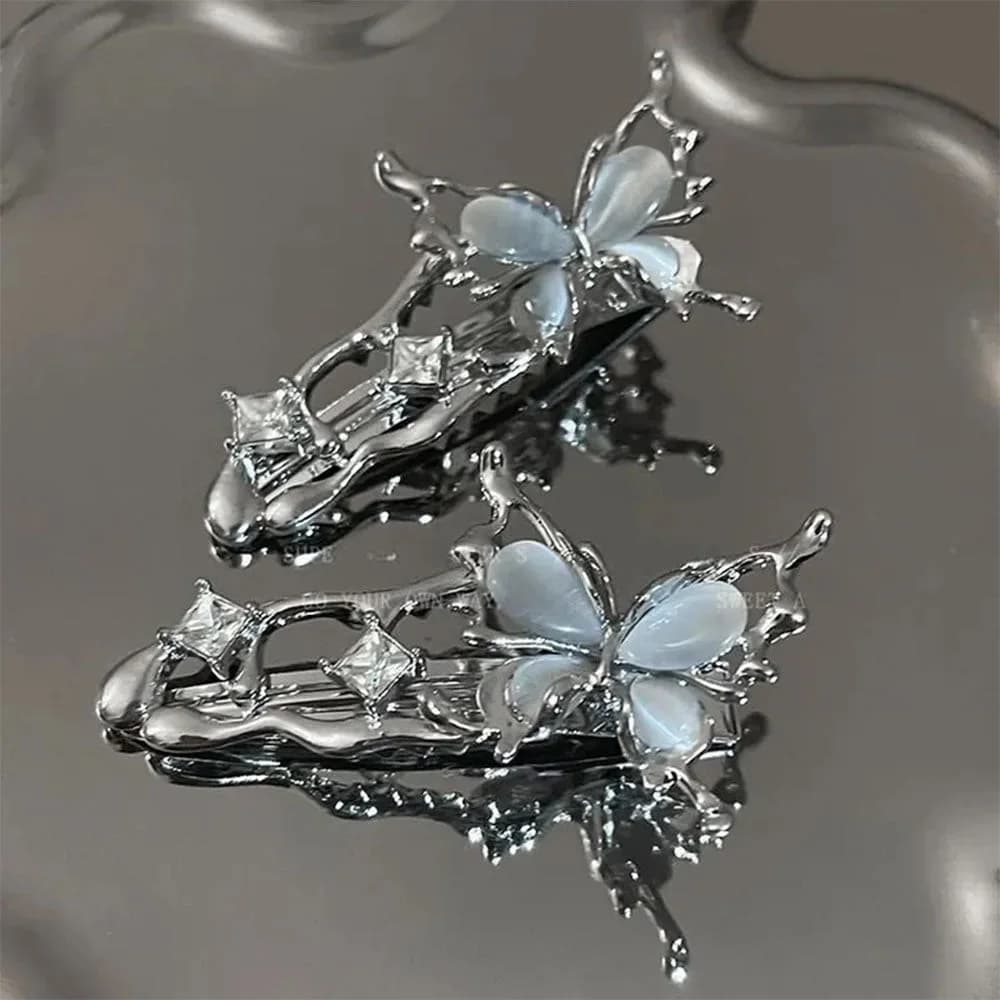 Y2K Liquid Metal Butterfly Hair Clips — view 3 Y2K Liquid Metal Butterfly Hair Clips — view 3