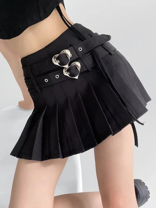 Heart Buckle Pleated Skirt — view 2 Heart Buckle Pleated Skirt — view 2