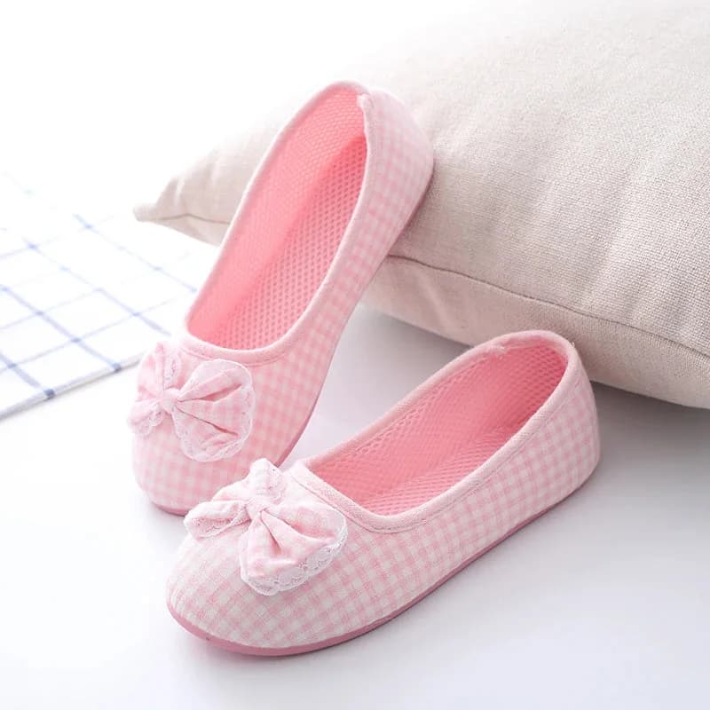 Cute Gingham Cotton Slippers — view 1 Cute Gingham Cotton Slippers — view 1