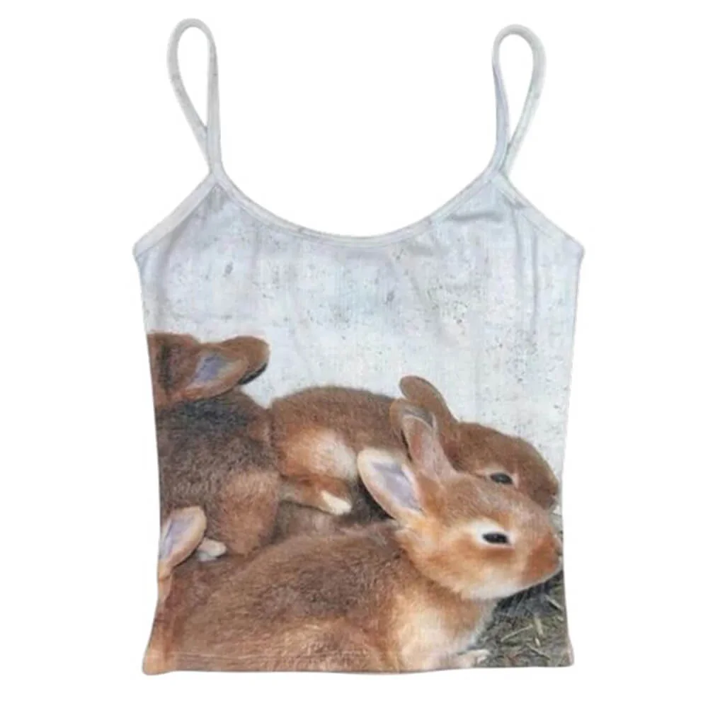 Bunnies Print Y2K Tank Top — view 1 Bunnies Print Y2K Tank Top — view 1