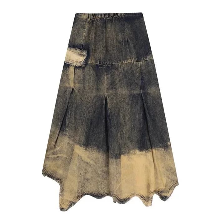 Fairy Grunge Washed Long Denim Skirt — view 2 Fairy Grunge Washed Long Denim Skirt — view 2