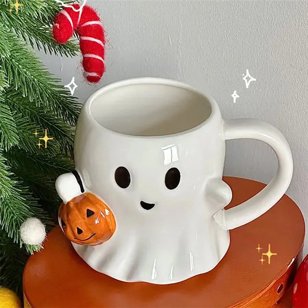 Ghost with Pumpkin Ceramic Mug — view 2 Ghost with Pumpkin Ceramic Mug — view 2