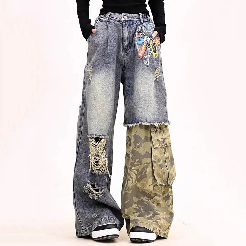 Distressed Camouflage Patchwork Jeans — view 2 Distressed Camouflage Patchwork Jeans — view 2