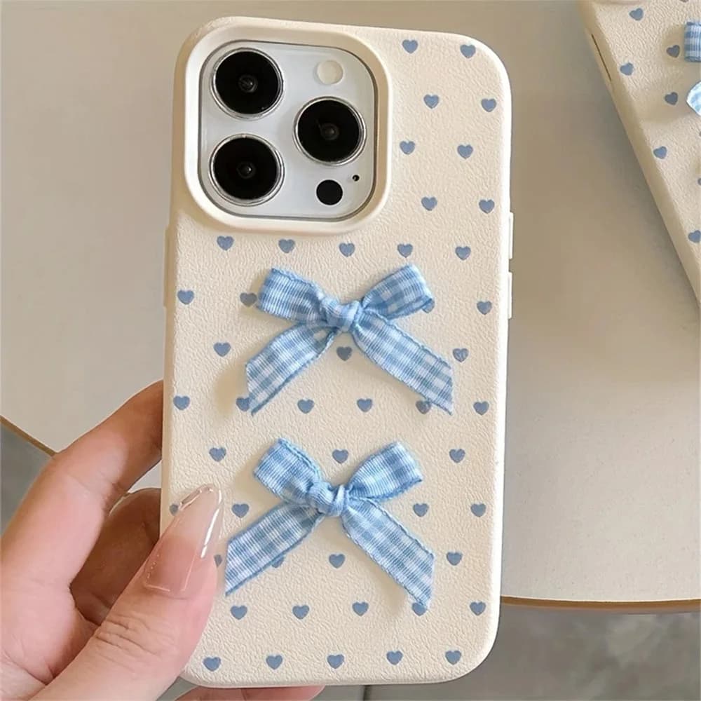 Blue Bows & Heart Dots iPhone Case — view 2 Blue Bows & Heart Dots iPhone Case — view 2
