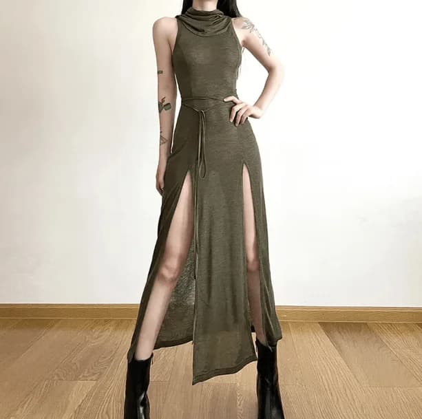 Hooded Slit Maxi Dress — view 2 Hooded Slit Maxi Dress — view 2