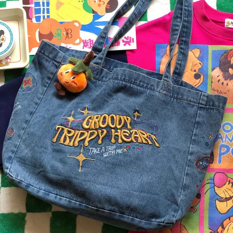 Groovy Trippy Heart Blue Denim Bag — view 3 Groovy Trippy Heart Blue Denim Bag — view 3