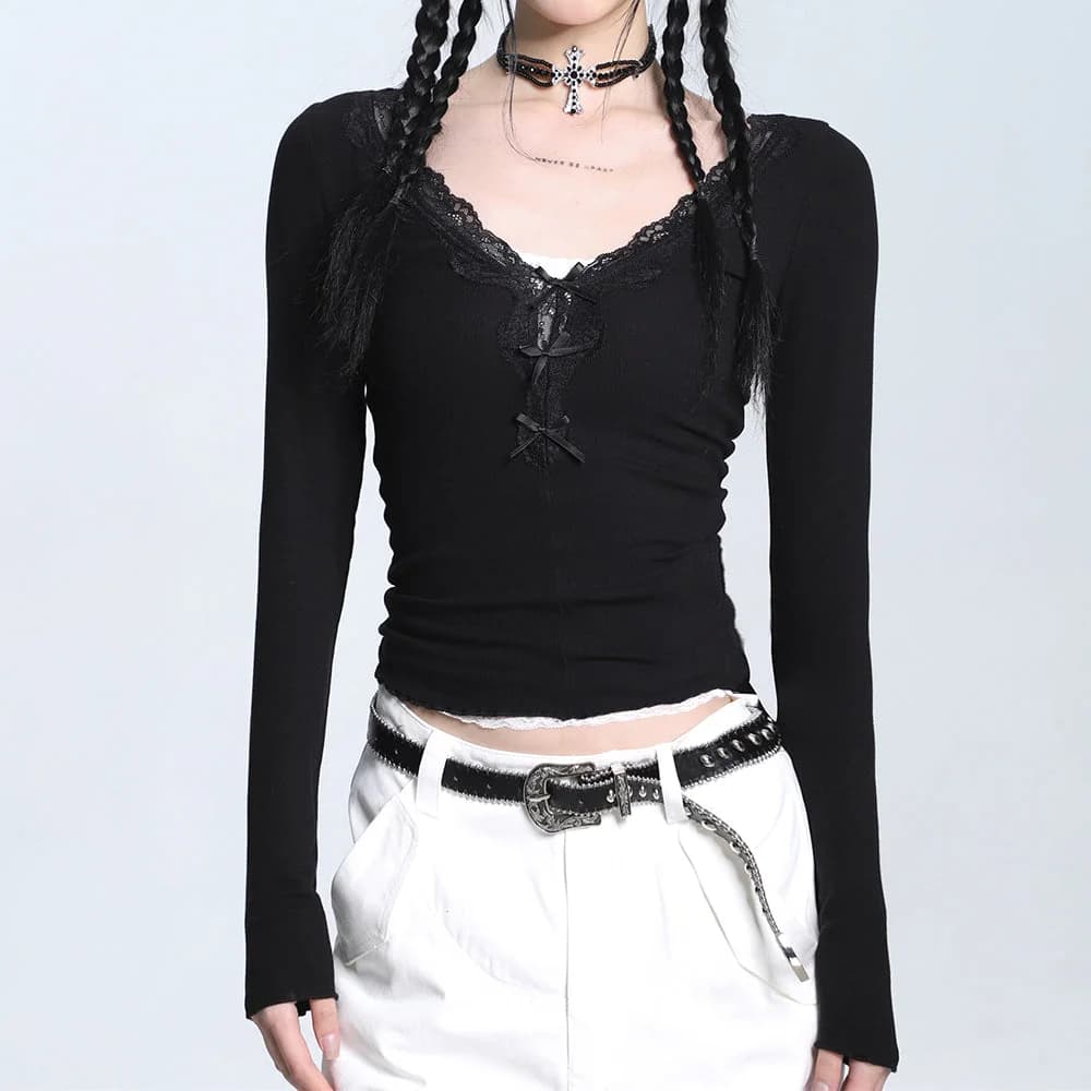 Coquette Aesthetic V-Neck Top — view 2 Coquette Aesthetic V-Neck Top — view 2