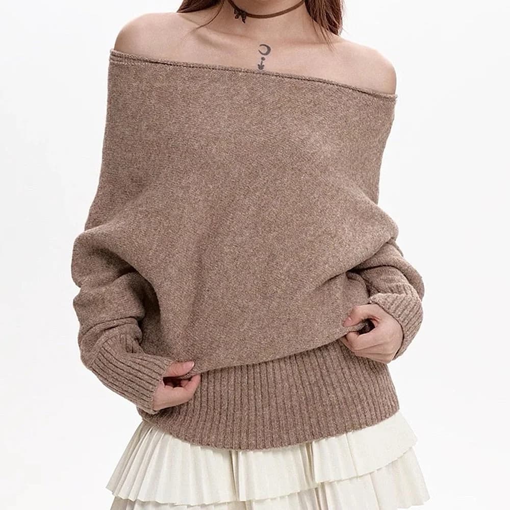 Cozy Days Off-Shoulder Loose Sweater — view 1 Cozy Days Off-Shoulder Loose Sweater — view 1