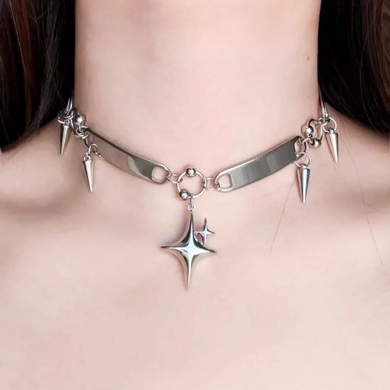 Silver Star Choker Necklace — view 2 Silver Star Choker Necklace — view 2