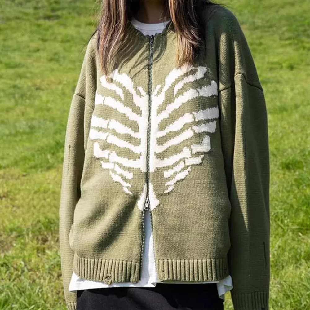 Skeleton Print Zip Up Sweater — view 3 Skeleton Print Zip Up Sweater — view 3