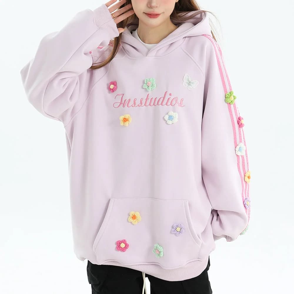 Blokette Aesthetic Floral Embroidery Hoodie — view 2 Blokette Aesthetic Floral Embroidery Hoodie — view 2