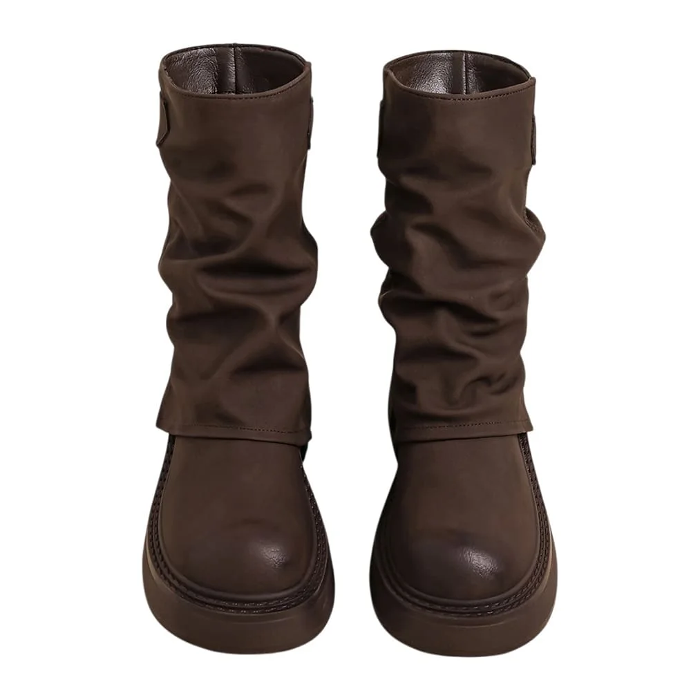 Normandy Countryside Brown Platform Calf Boots — view 2 Normandy Countryside Brown Platform Calf Boots — view 2