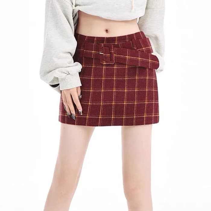 Pop Of Red Plaid Skirt — view 2 Pop Of Red Plaid Skirt — view 2