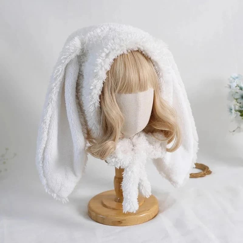 Fluffy Long Bunny Ear Bonnet Hat — view 2 Fluffy Long Bunny Ear Bonnet Hat — view 2