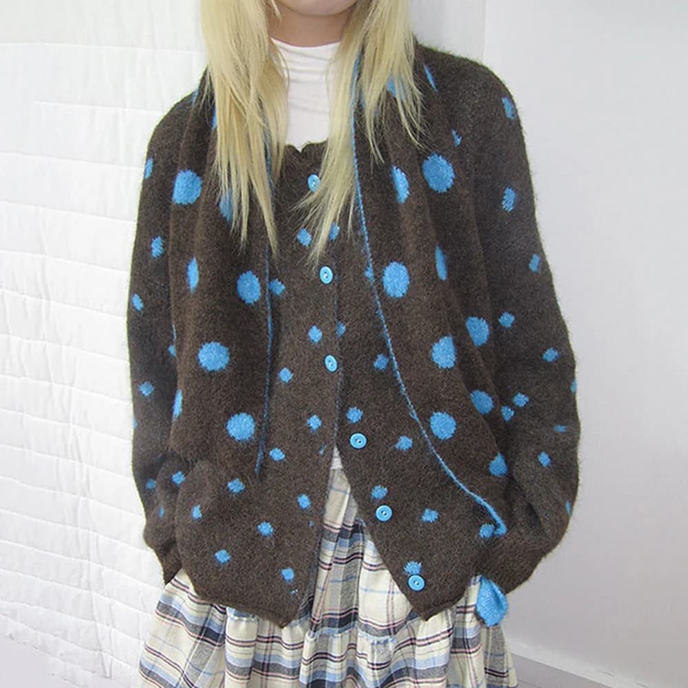 Coffee Break Polka Dot Cardigan — view 1 Coffee Break Polka Dot Cardigan — view 1