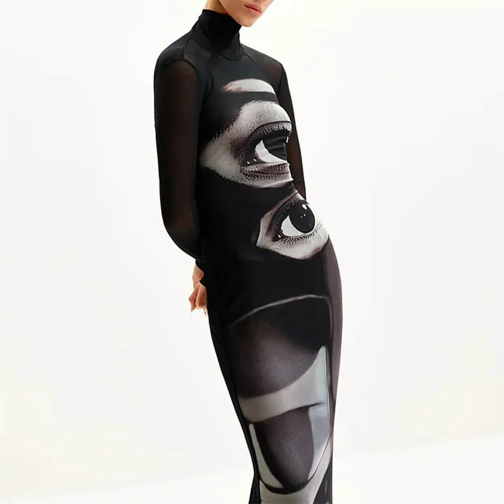 Grunge Aesthetic Eyes Print Maxi Dress — view 2 Grunge Aesthetic Eyes Print Maxi Dress — view 2