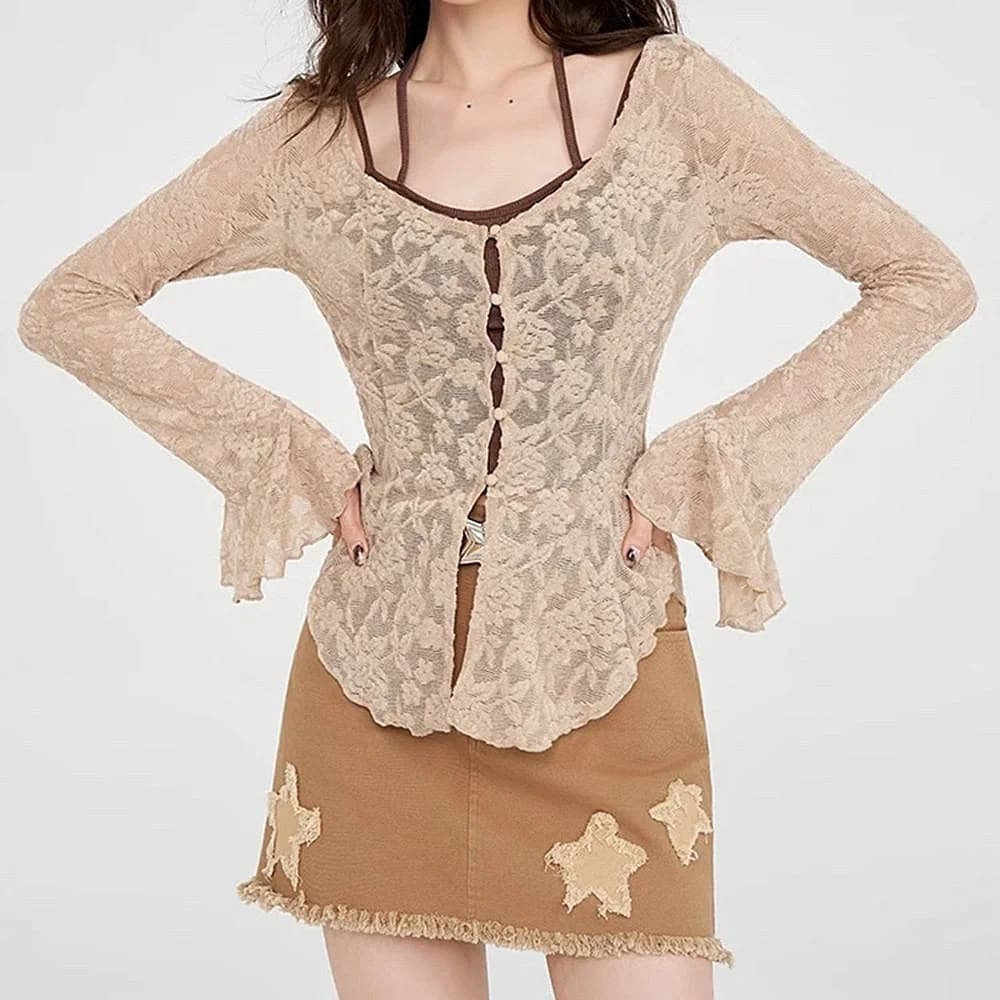 Fairycore Lace Flare Sleeve Top — view 2 Fairycore Lace Flare Sleeve Top — view 2