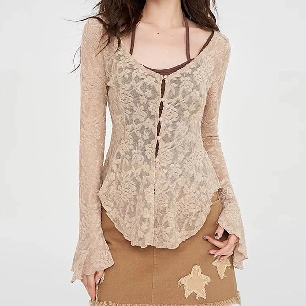 Fairycore Lace Flare Sleeve Top — view 1 Fairycore Lace Flare Sleeve Top — view 1