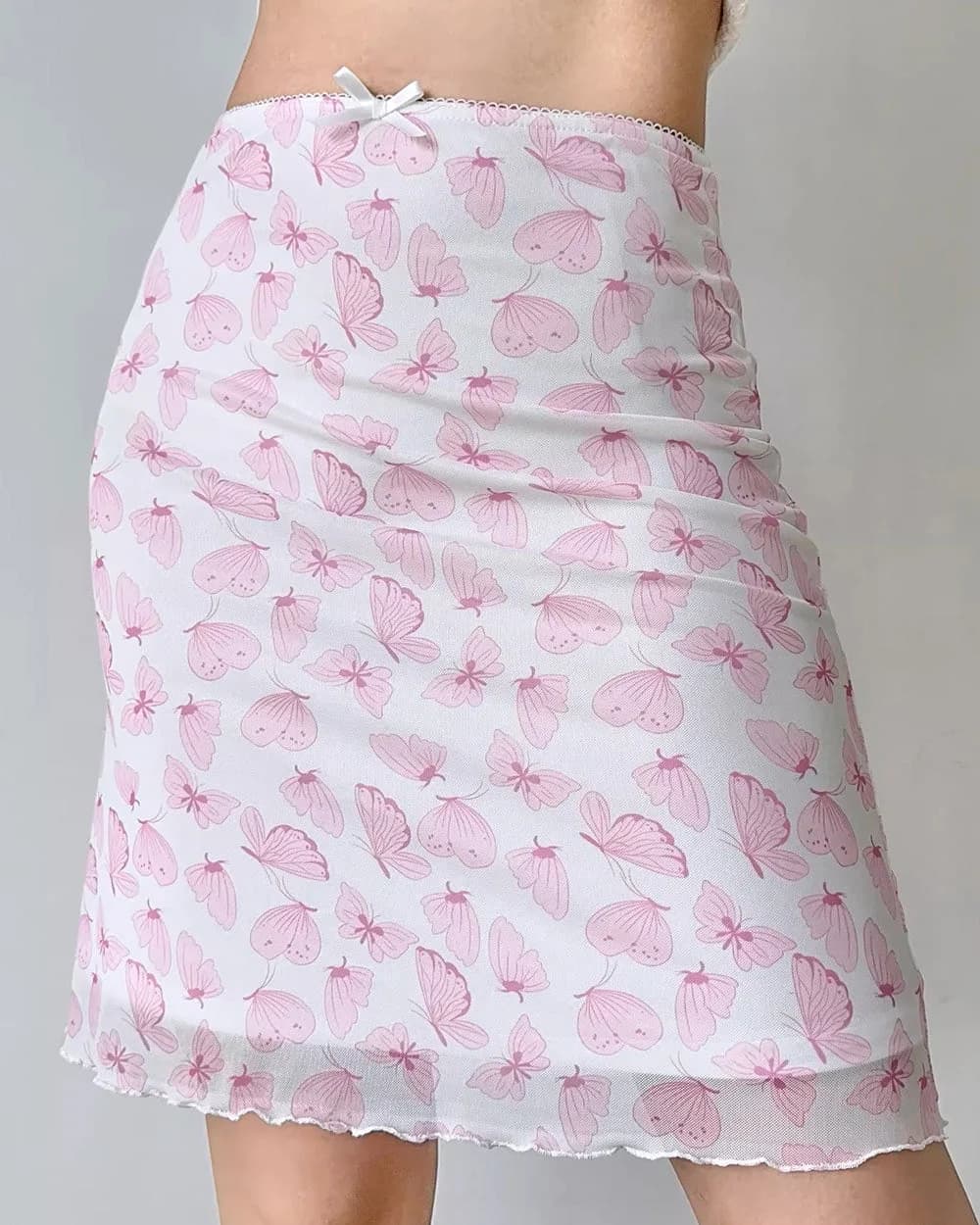 Pink Sheer Butterfly Print Skirt — view 2 Pink Sheer Butterfly Print Skirt — view 2