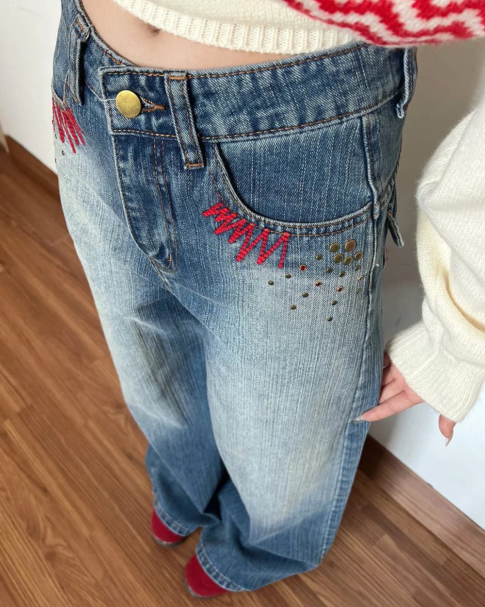 Teen Craft Embroidered Baggy Jeans — view 2 Teen Craft Embroidered Baggy Jeans — view 2