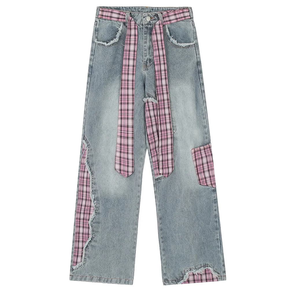 Teen Spirit Plaid Patchwork Jeans — view 1 Teen Spirit Plaid Patchwork Jeans — view 1