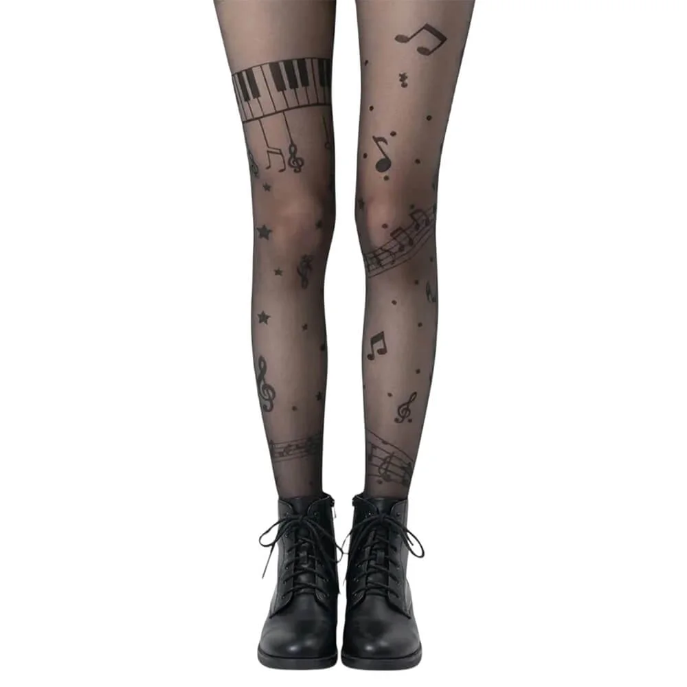 Music Note Print Tights — view 2 Music Note Print Tights — view 2
