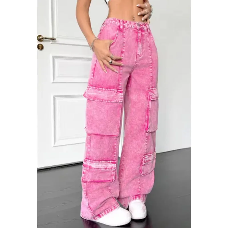 Pink Y2K Wide Leg Baggy Jeans — view 2 Pink Y2K Wide Leg Baggy Jeans — view 2