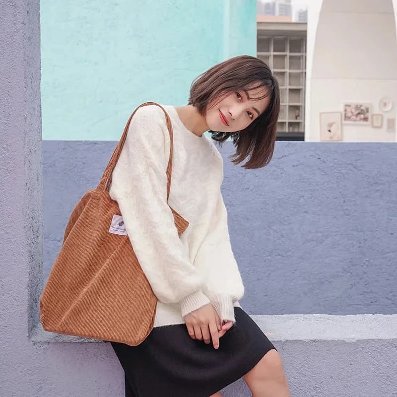 Simple INS Corduroy Shopping Tote Bag — view 2 Simple INS Corduroy Shopping Tote Bag — view 2