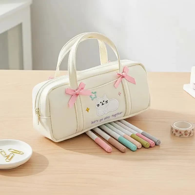 Bow Kitten Mini Tote Pencil Case — view 2 Bow Kitten Mini Tote Pencil Case — view 2