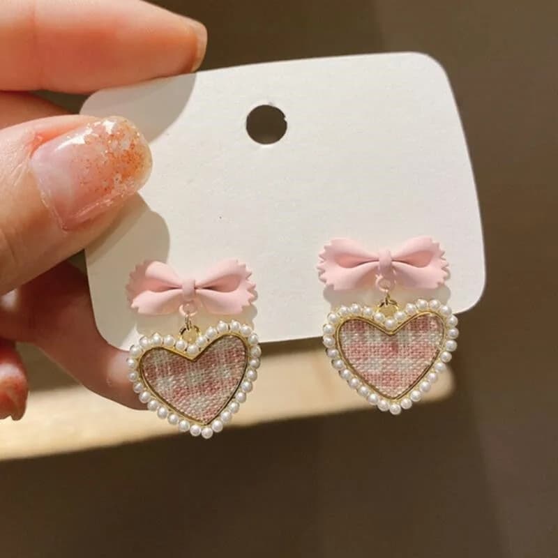 Plaid Heart Drop Earrings — view 2 Plaid Heart Drop Earrings — view 2