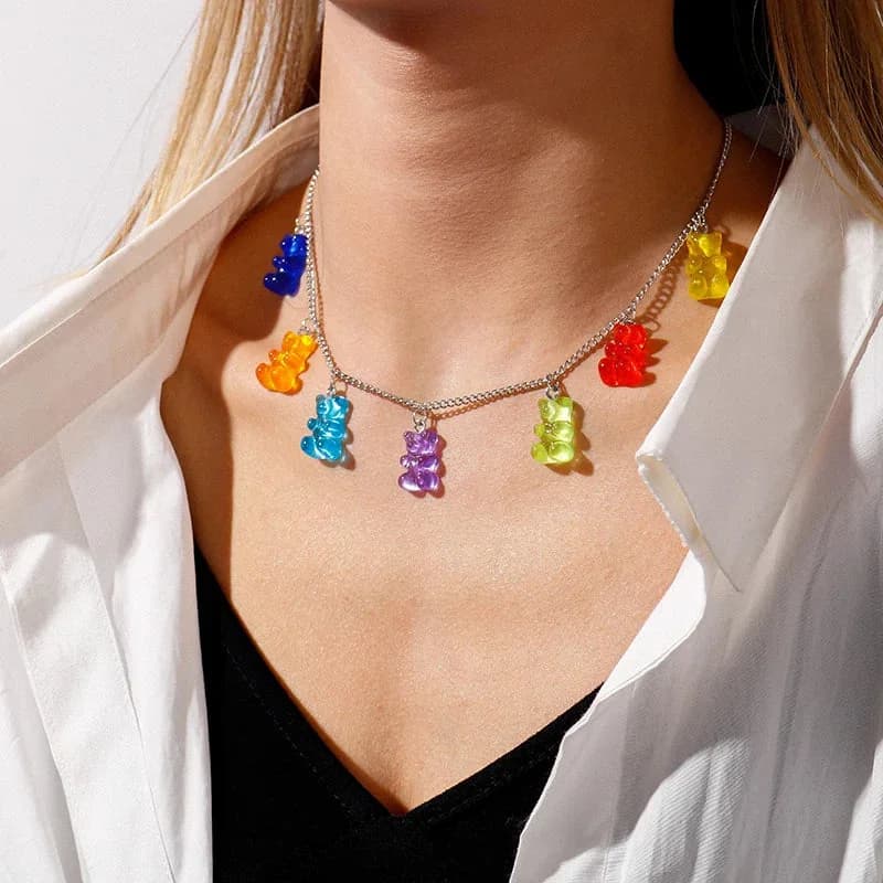 Gimme Gummy Rainbow Bear Charm Necklace — view 2 Gimme Gummy Rainbow Bear Charm Necklace — view 2