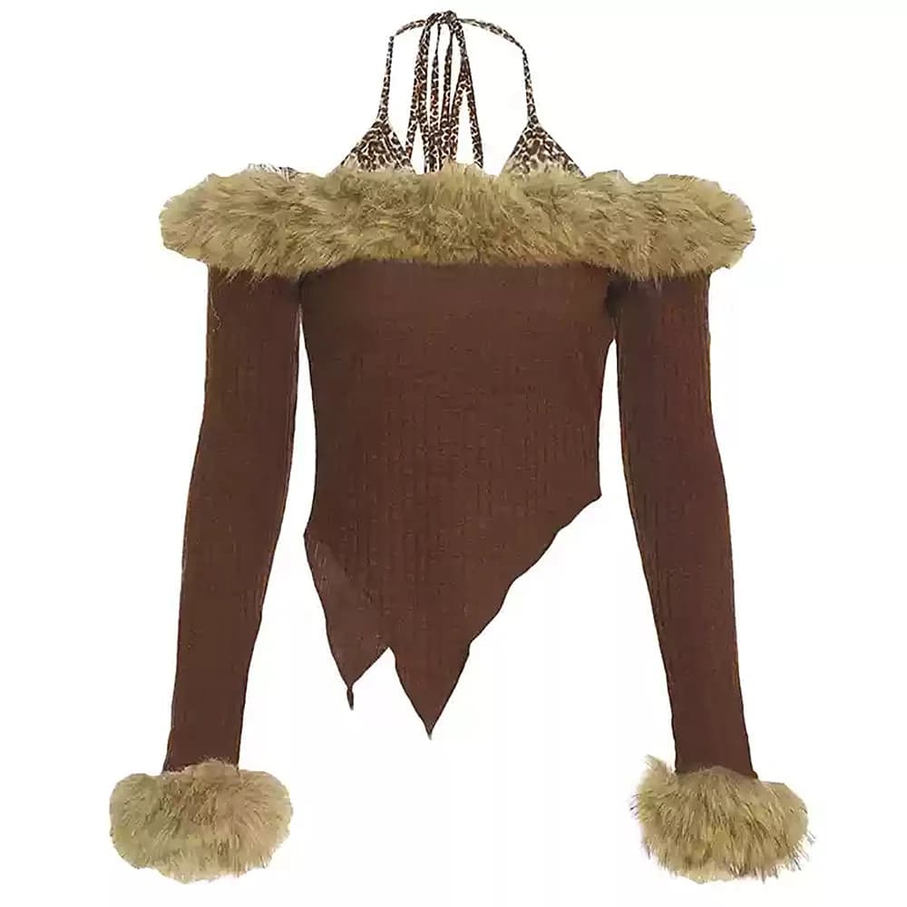 Y2K Fuzzy Off-Shoulder Top — view 2 Y2K Fuzzy Off-Shoulder Top — view 2