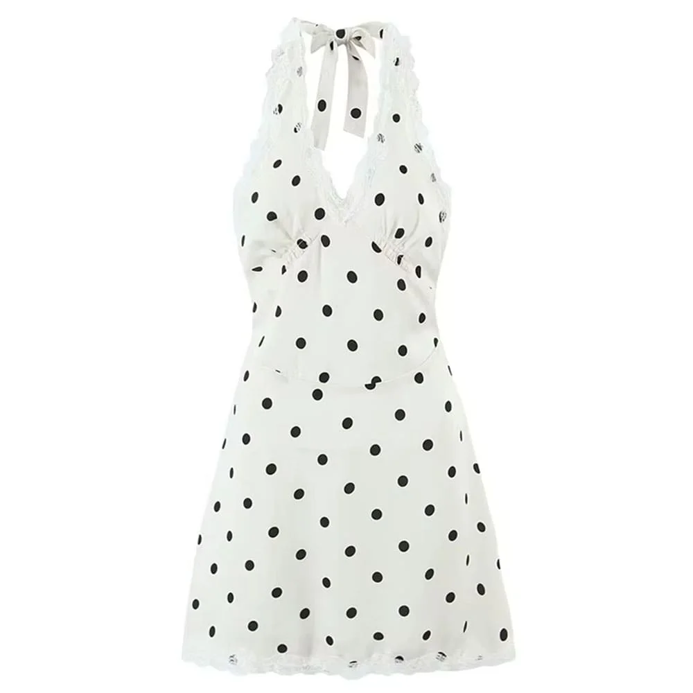 Coquette Aesthetic Polka Dot Halter Dress — view 1 Coquette Aesthetic Polka Dot Halter Dress — view 1