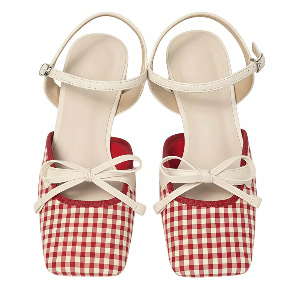 Preppy Gingham Bow Sandals — view 2 Preppy Gingham Bow Sandals — view 2