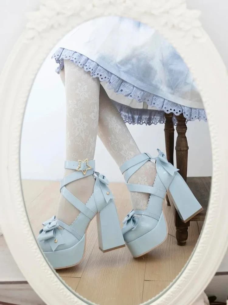 Coquette Bow Star Buckled Platform High Heels — view 1 Coquette Bow Star Buckled Platform High Heels — view 1