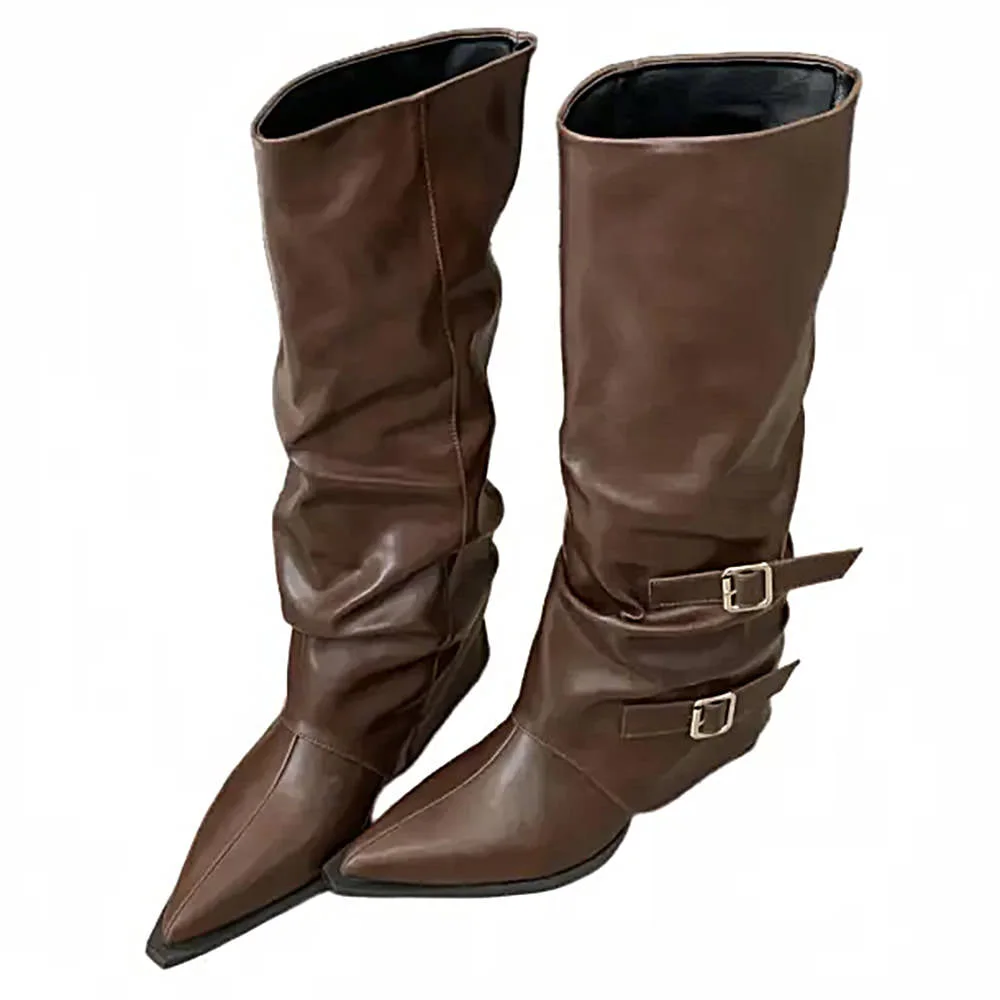 Korean Style Slouch Buckle Boots — view 1 Korean Style Slouch Buckle Boots — view 1