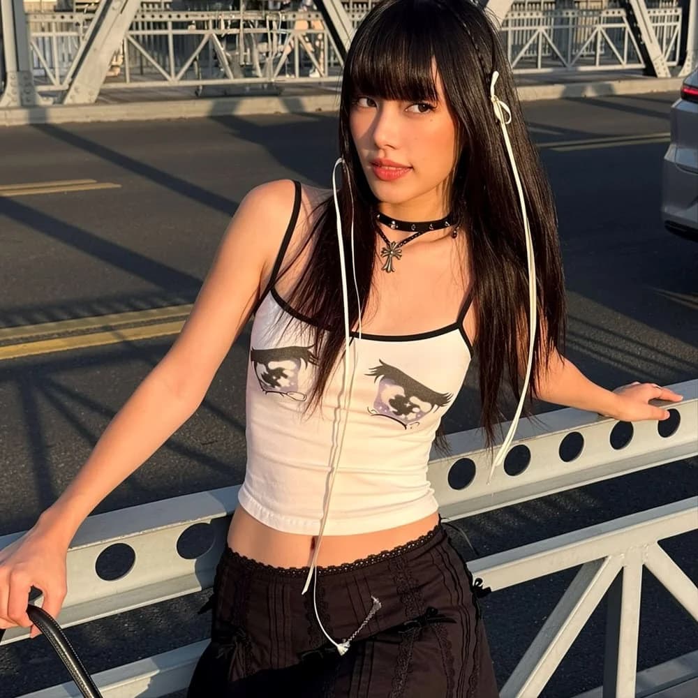 Sad Eyes Y2K Tank Top — view 2 Sad Eyes Y2K Tank Top — view 2