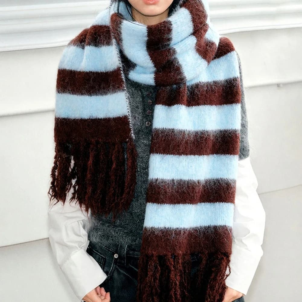 Bookshop Knit Mocha Blue Scarf — view 2 Bookshop Knit Mocha Blue Scarf — view 2