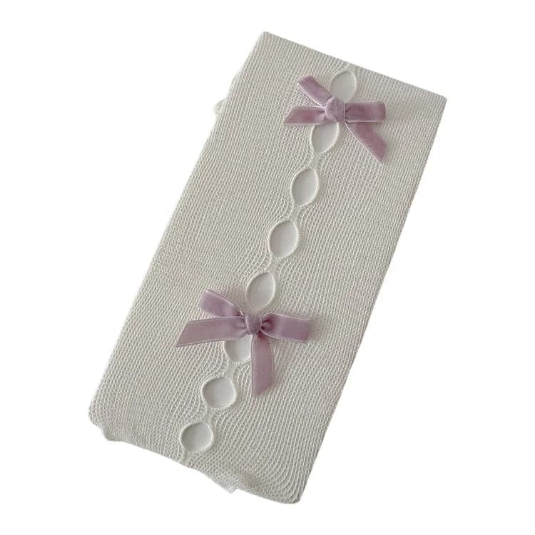 White & Pink Bow Tights — view 2 White & Pink Bow Tights — view 2