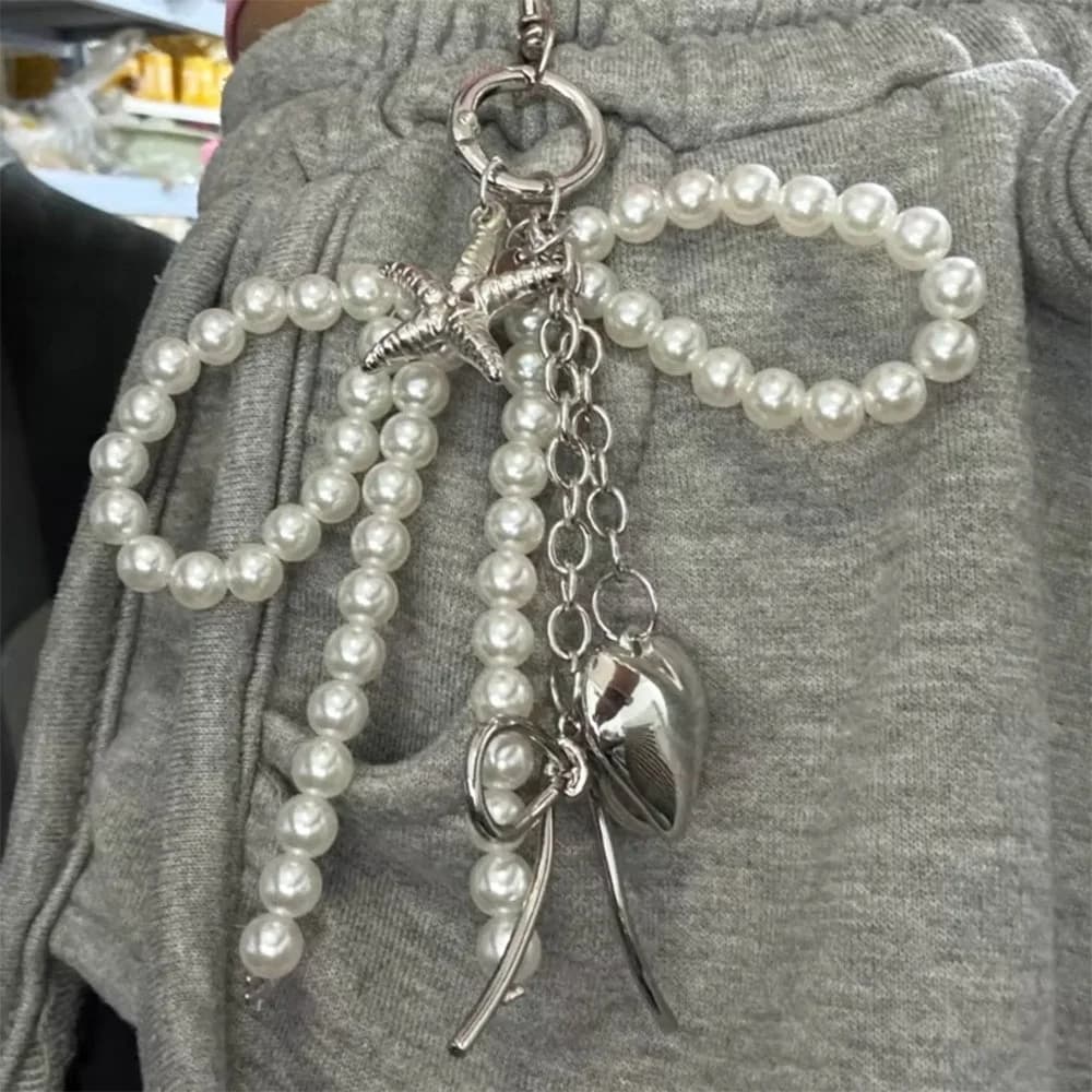 Pearl Bow Charm Keychain — view 2 Pearl Bow Charm Keychain — view 2