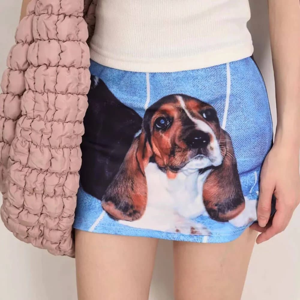 Puppy Print Y2K Denim Micro Skirt — view 2 Puppy Print Y2K Denim Micro Skirt — view 2