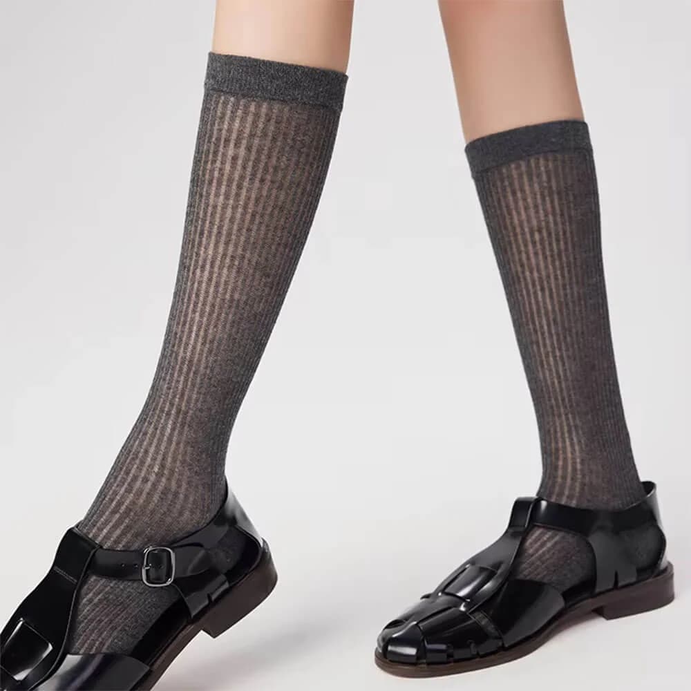 Preppy Style Ribbed Thin Socks — view 2 Preppy Style Ribbed Thin Socks — view 2