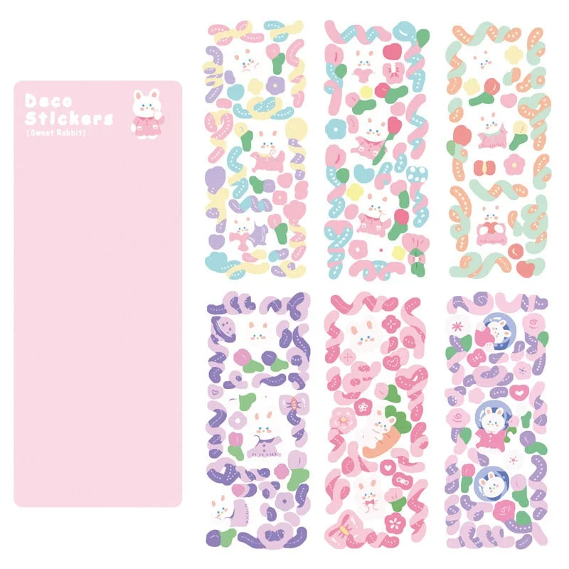 12 Sheets Kawaii Cute Shiny Laser Ribbon Deco Stickers — view 2 12 Sheets Kawaii Cute Shiny Laser Ribbon Deco Stickers — view 2