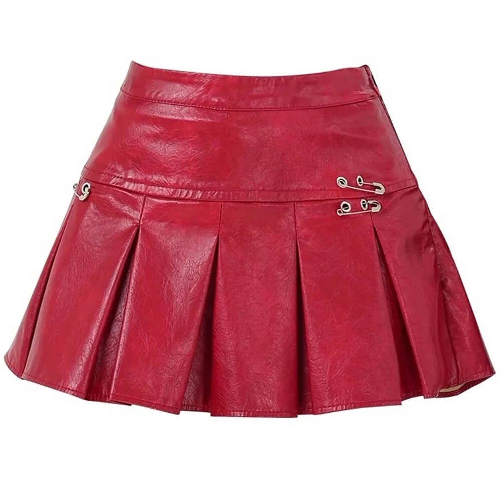 Leather Mini Skirt with Safety Pins — view 1 Leather Mini Skirt with Safety Pins — view 1