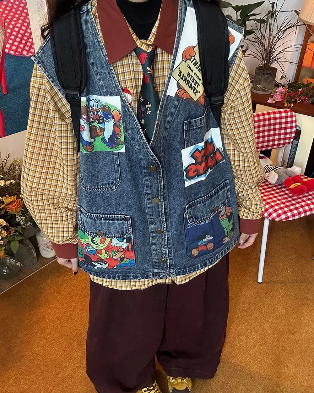 Cartoon Patches 90s Denim Vest — view 2 Cartoon Patches 90s Denim Vest — view 2