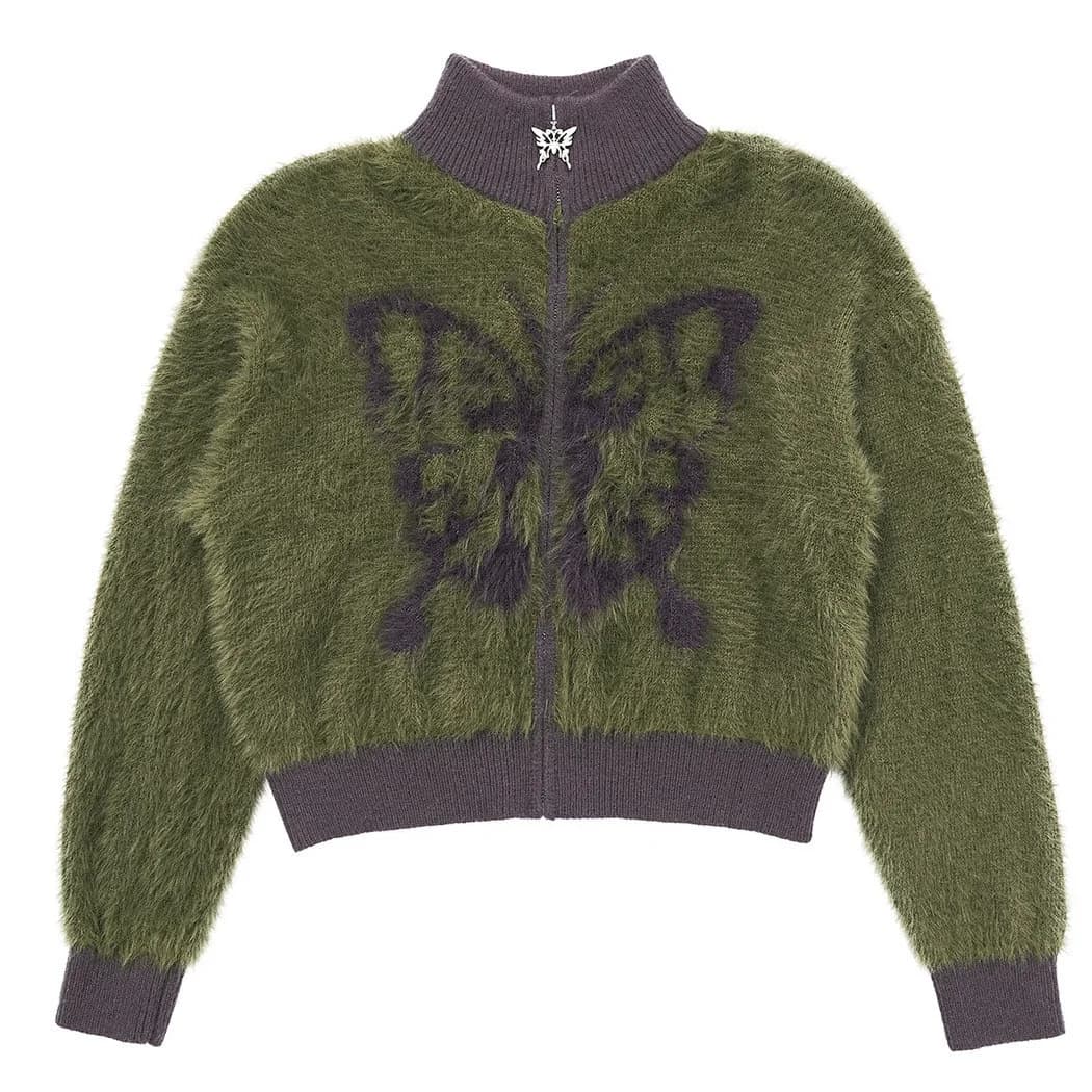 Butterfly Print Fuzzy Bomber — view 2 Butterfly Print Fuzzy Bomber — view 2