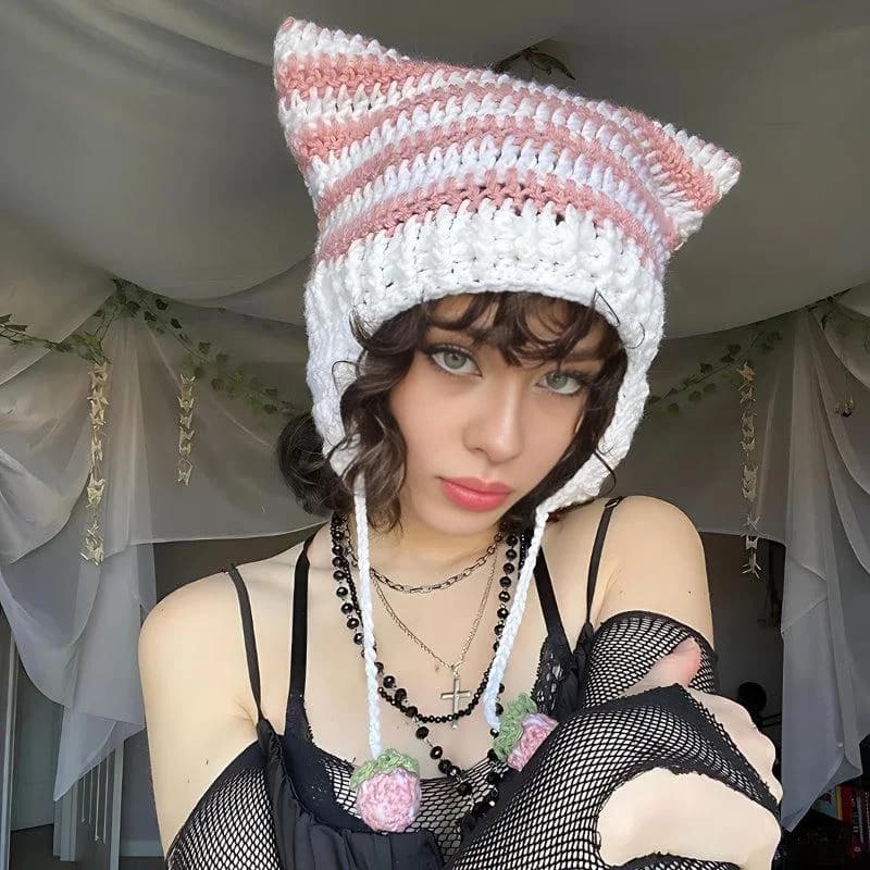 Kawaii Cat Ear Knitted Beanie — view 1 Kawaii Cat Ear Knitted Beanie — view 1