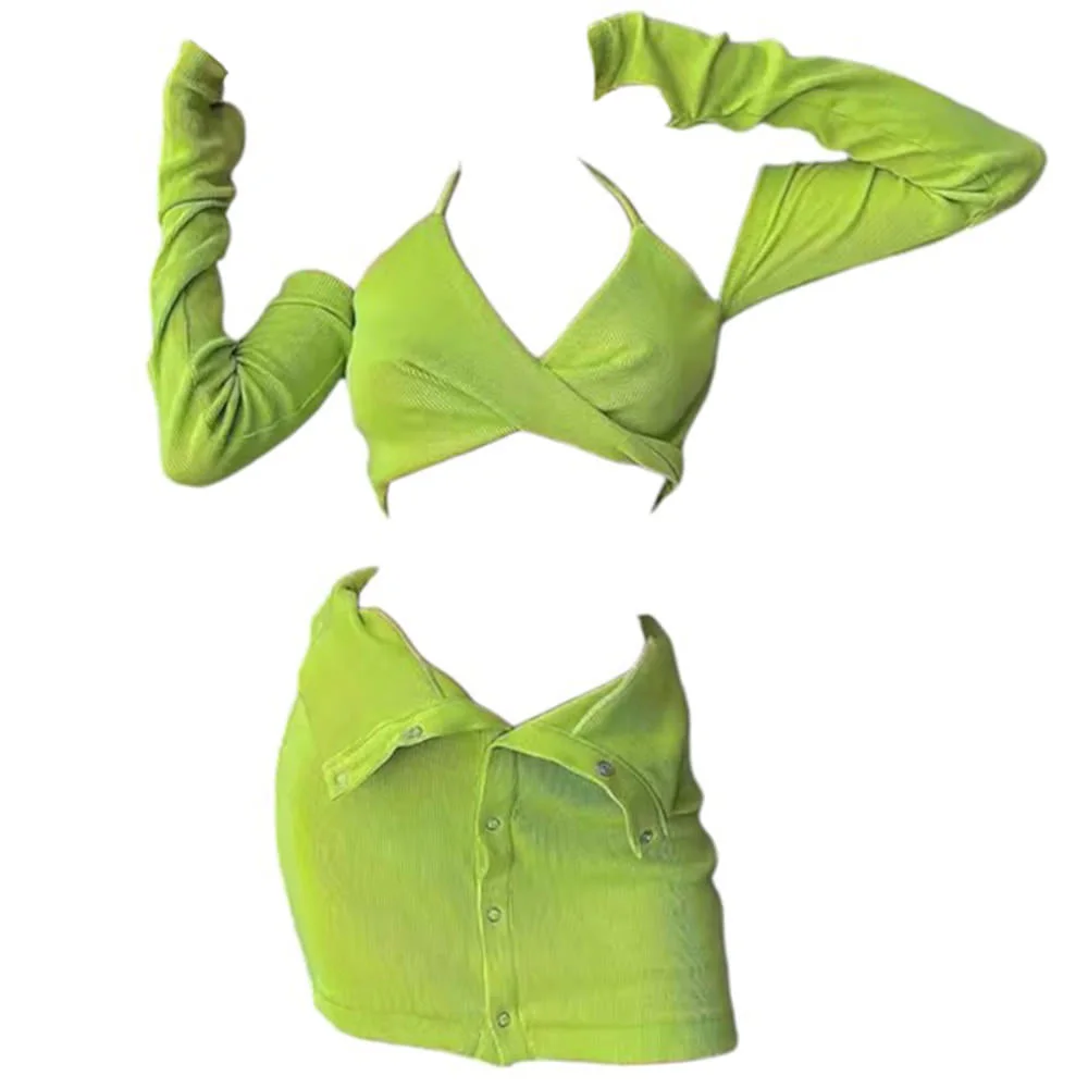 Y2K Halter Top with Gloves & Skirt Set — view 1 Y2K Halter Top with Gloves & Skirt Set — view 1