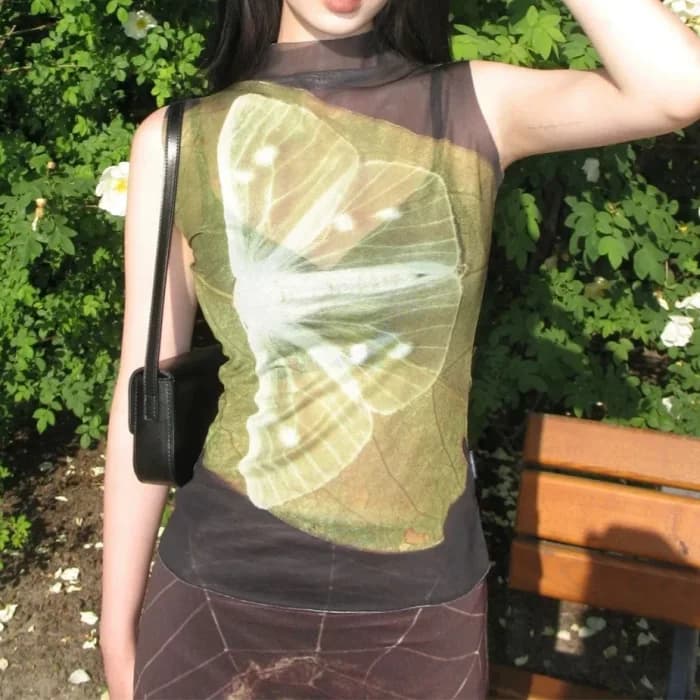 Green Moth Sleeveless Top — view 2 Green Moth Sleeveless Top — view 2